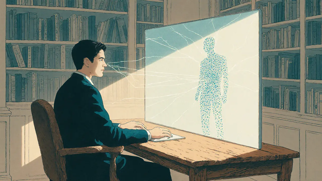 Terapeut u světelného displeje, který spojuje digitální světlem klienta.