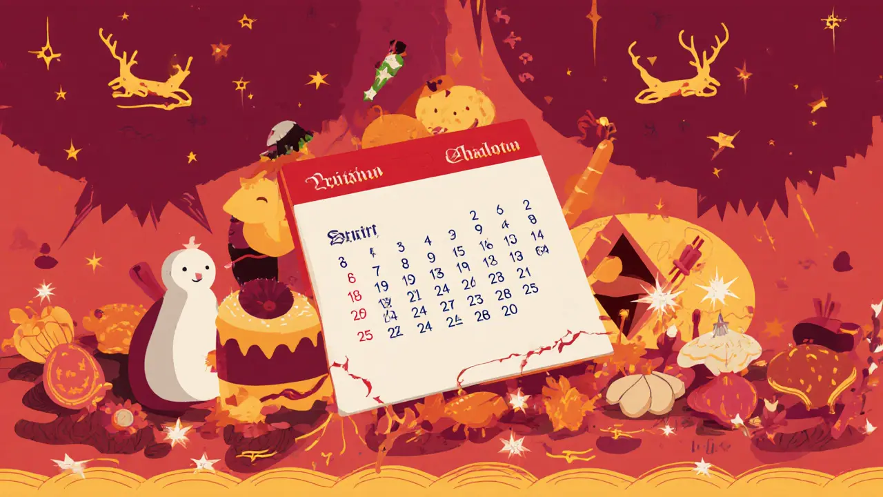 Ilustrace páru, který si společně vytváří kalendář svátků, obklopený symboly českých a čínských tradic.