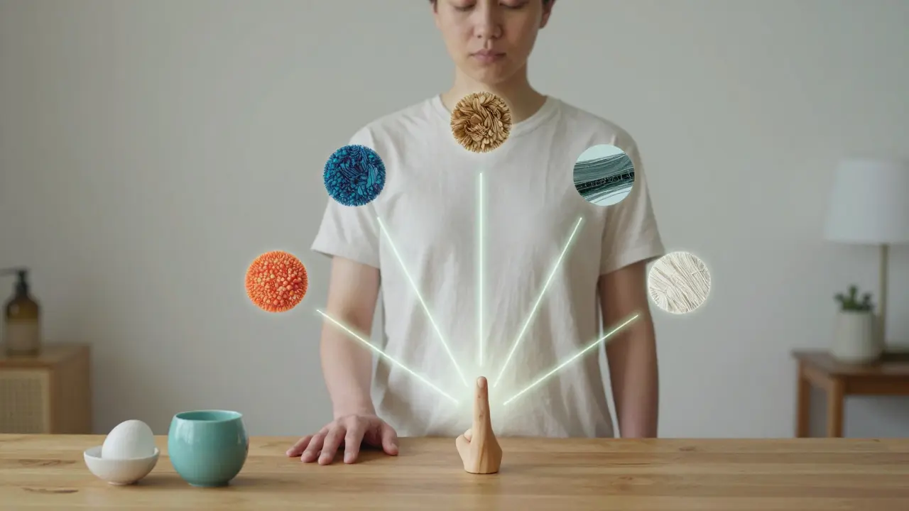 Osoba používá techniku 5-4-3-2-1, kdy pět smyslů zazemňuje její přítomnost.