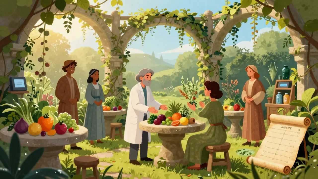 Terapeutický zahradní prostor s radou k vyváženému stravování