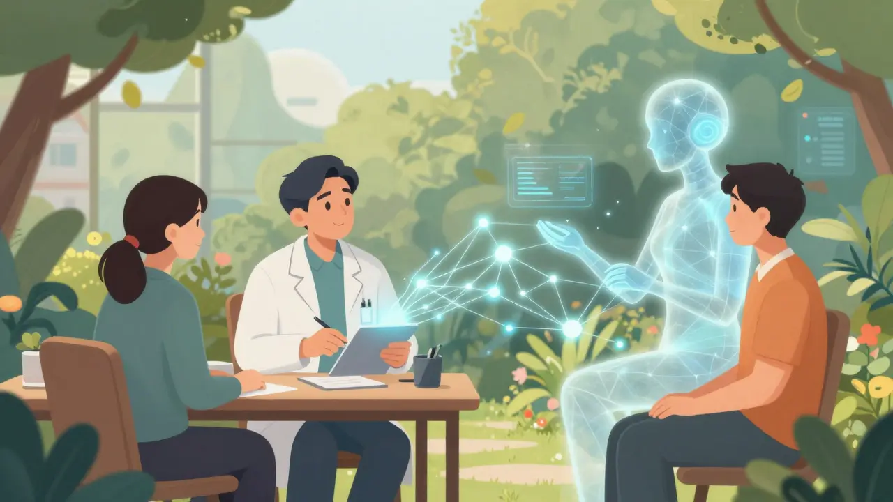 Budoucnost terapie s využitím digitálních sítí a jemné podpory umělé inteligence.