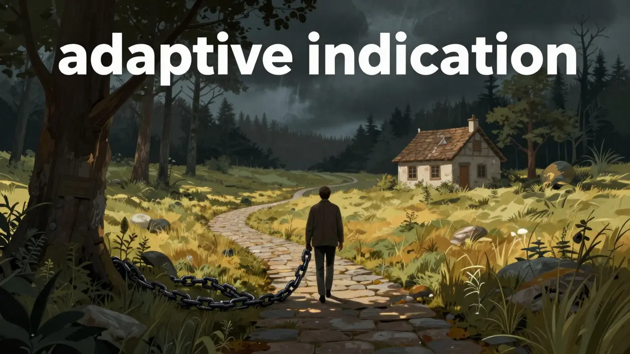 Cesta z temného lesa do slunečného polesí symbolizující návrat k terapii.