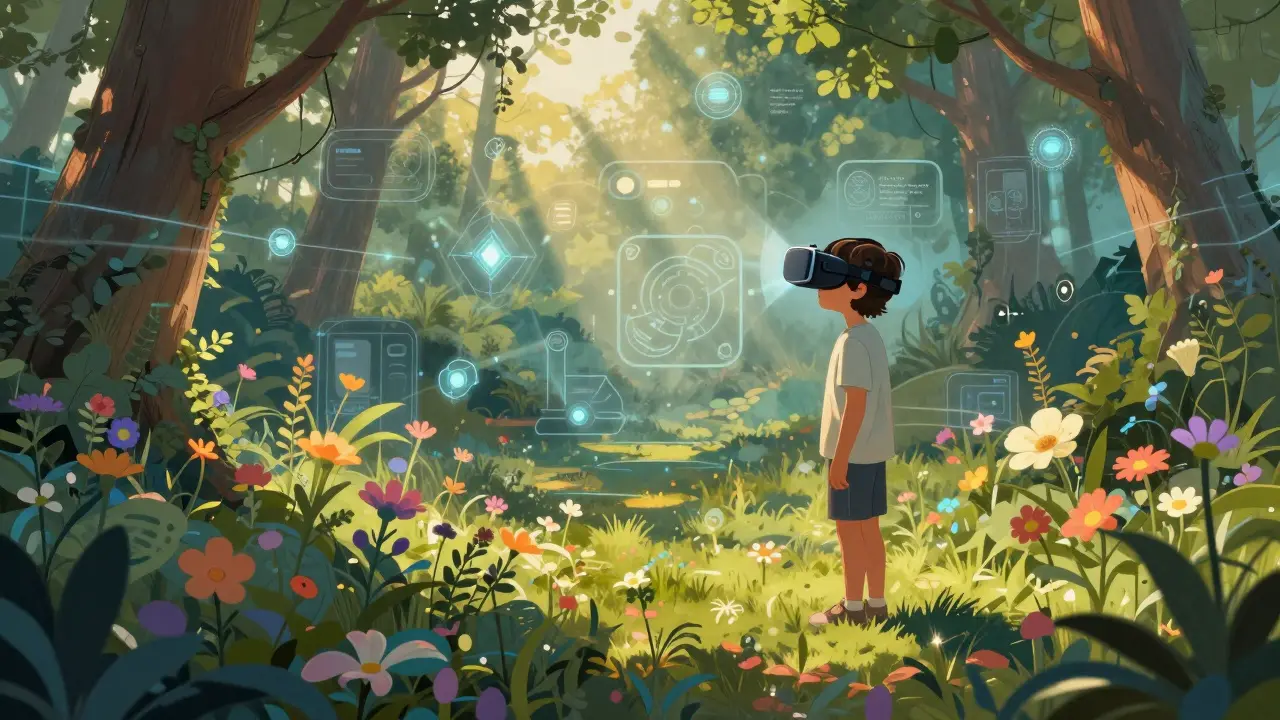 Dítě v interaktivní virtuální realitě při tréninku pozornosti