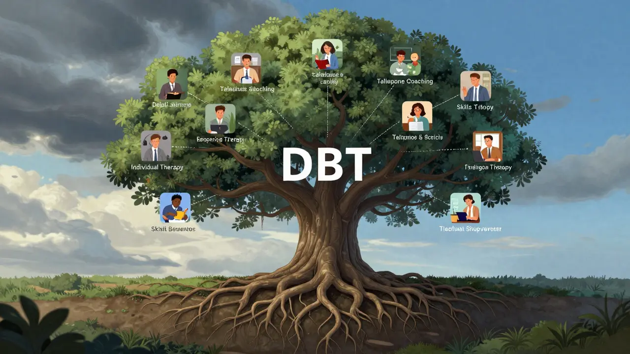Symbolický strom růstu reprezentující komplexní model DBT terapie